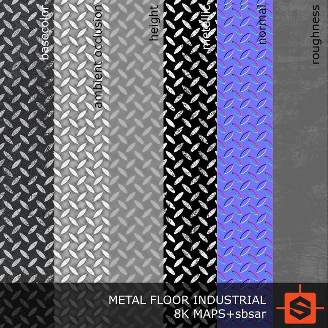 PBR substance material of metal floor industrial created in substance designer for graphic designers and game developers.