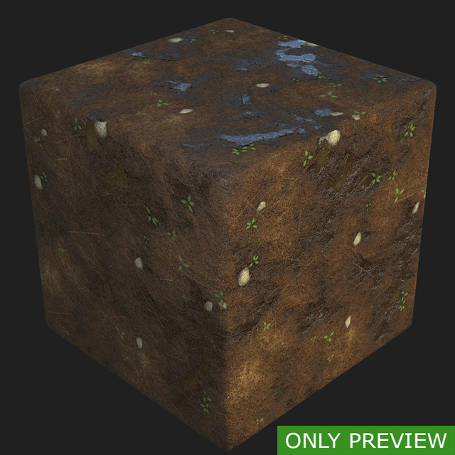 PBR substance material of forest ground wet created in substance designer for graphic designers and game developers