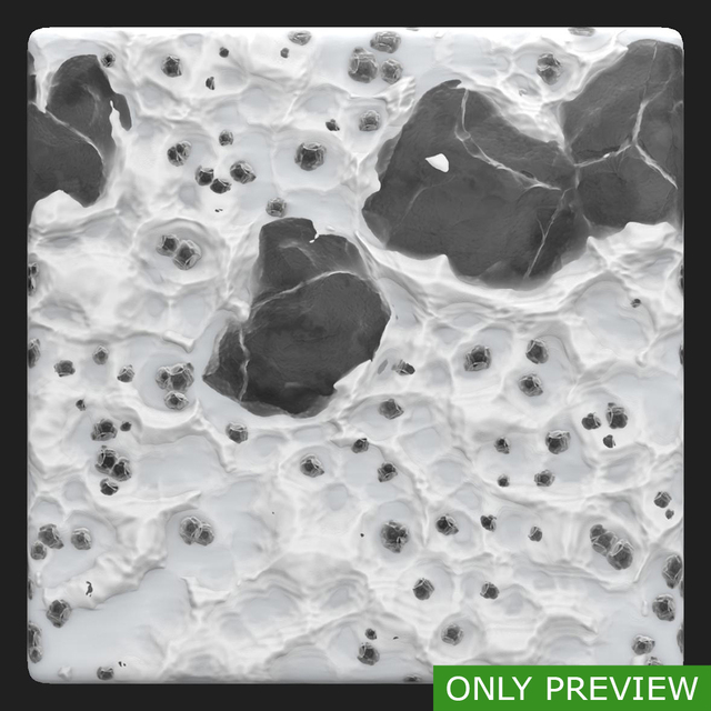 PBR substance material of ground snowy stones created in substance designer for graphic designers and game developers.