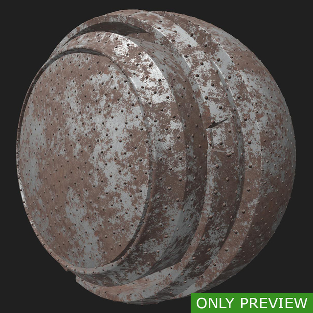 PBR substance material of rusty metal studded created in substance designer for graphic designers and game developers