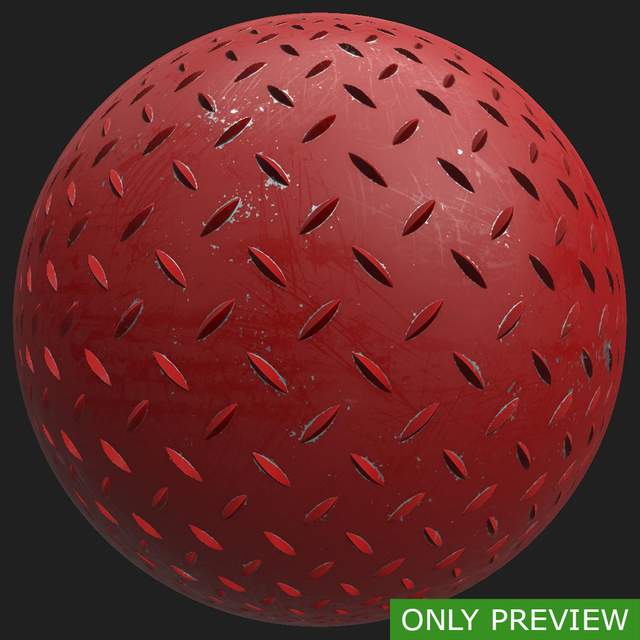 PBR substance material of metal floor painted red created in substance designer for graphic designers and game developers