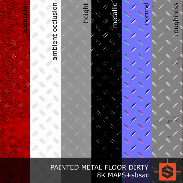 PBR substance material of metal floor painted dirty created in substance designer for graphic designers and game developers