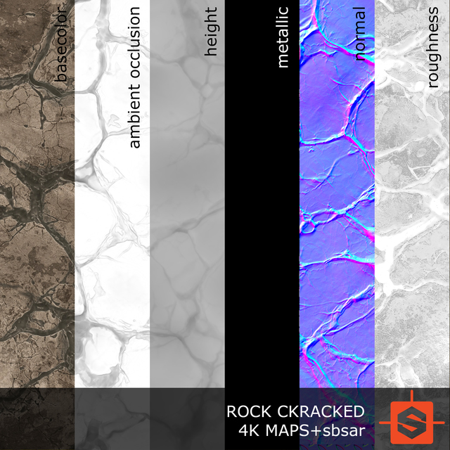 PBR substance material of rock cracked created in substance designer for graphic designers and game developers